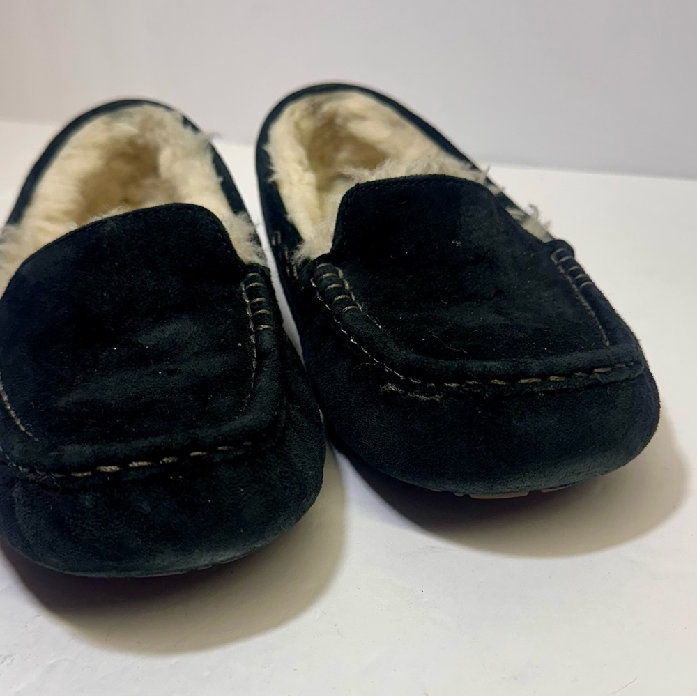 UGG Black Suede Moccasins with Cream Lining - Picture 2 of 9